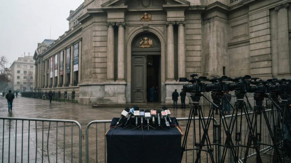 Fachada de los Tribunales de Justicia de Santiago en una manana nublada