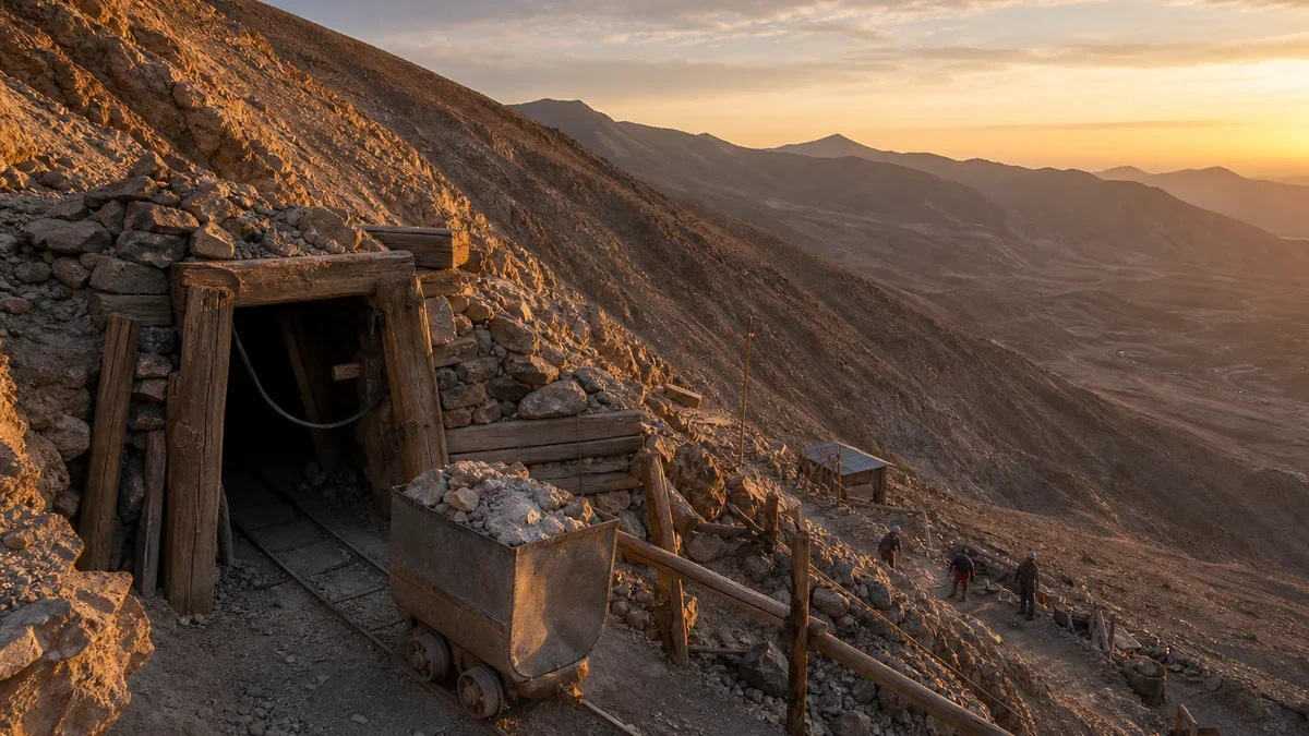 Faena de pequeña minería en el norte de Chile al atardecer
