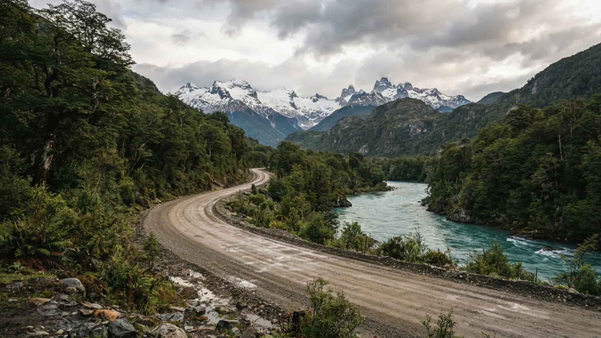 Camino de ripio de la Carretera Austral en la Patagonia chilena