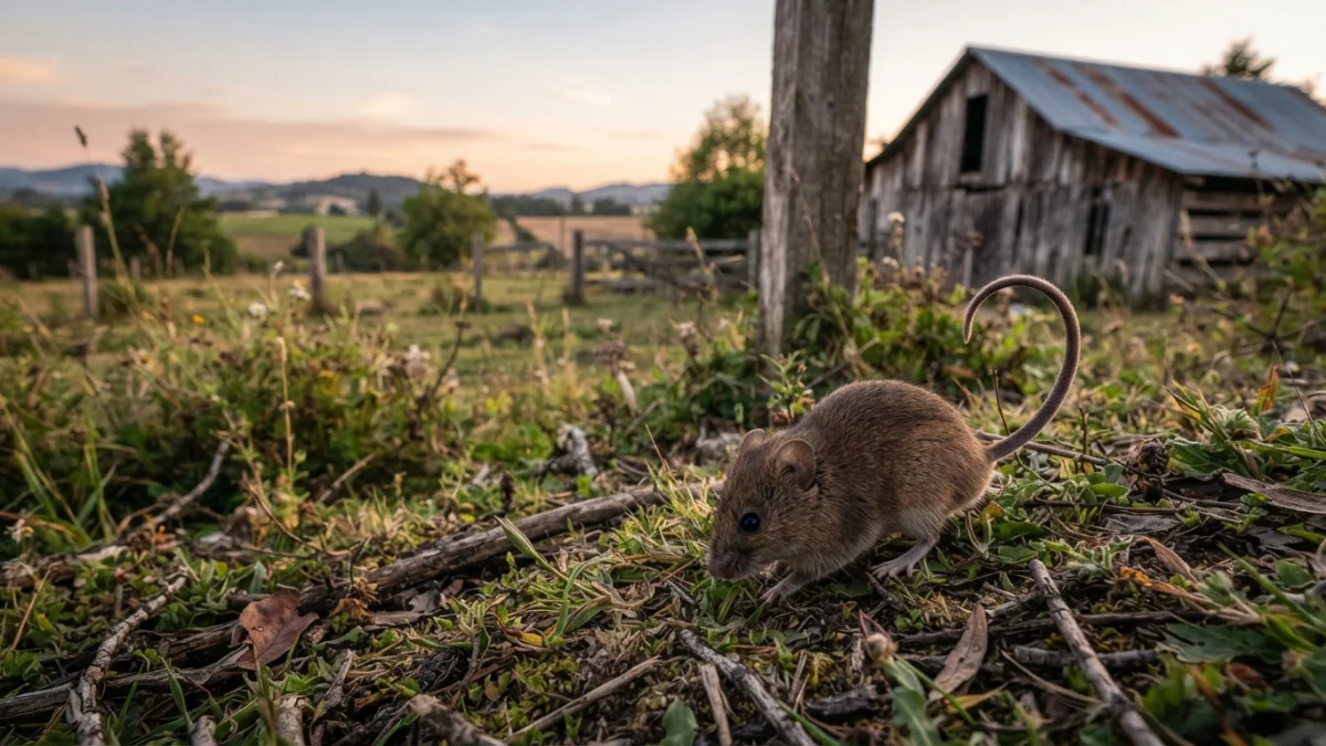 Ratón de cola larga en zona rural del sur de Chile