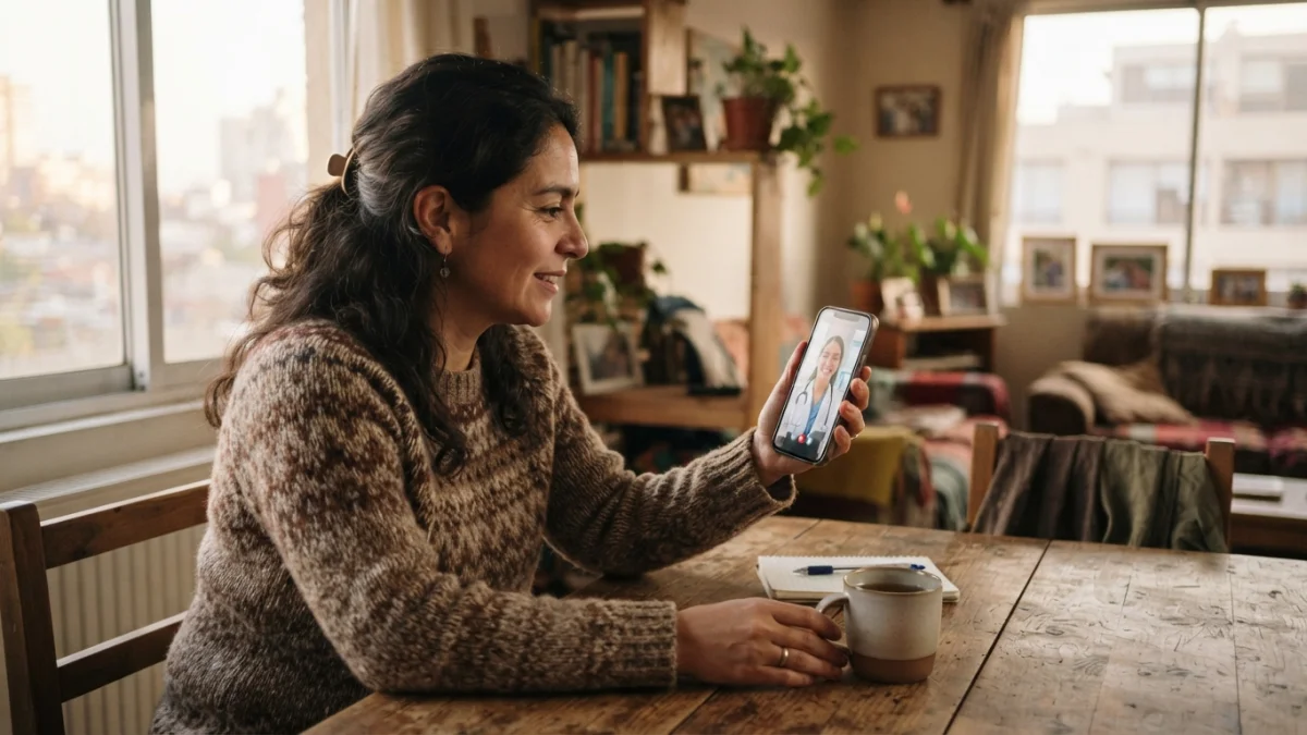 Persona en su casa en videollamada con un profesional de la salud