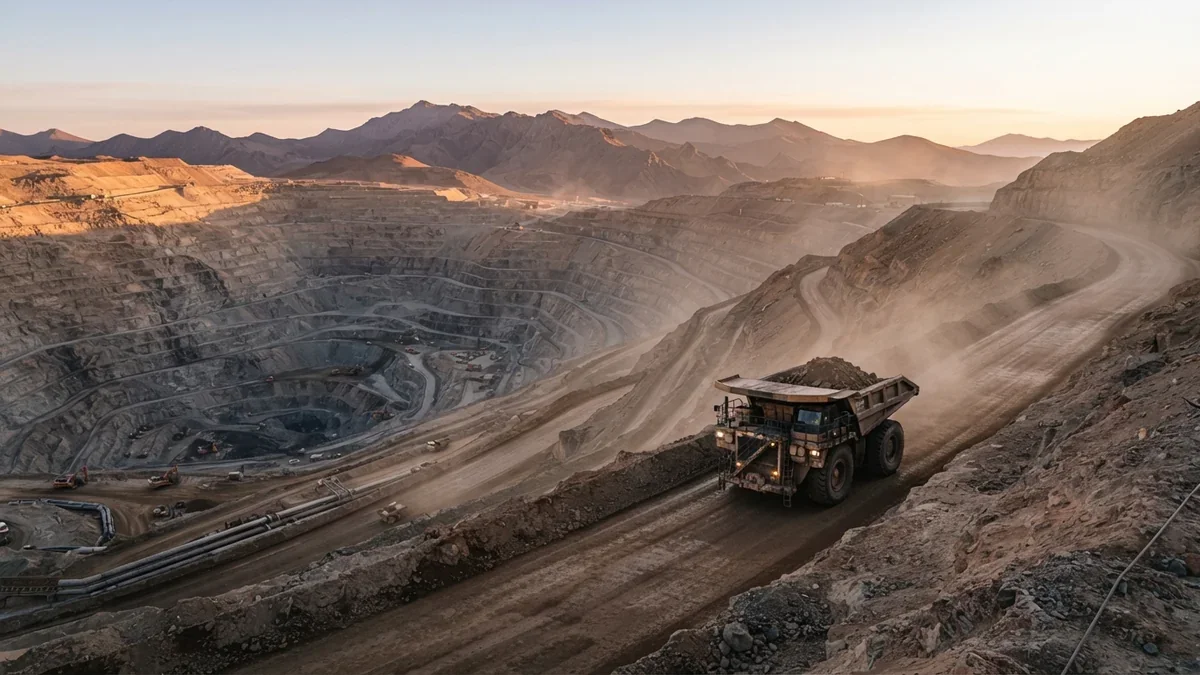Faena minera de cobre a rajo abierto en el desierto de Atacama