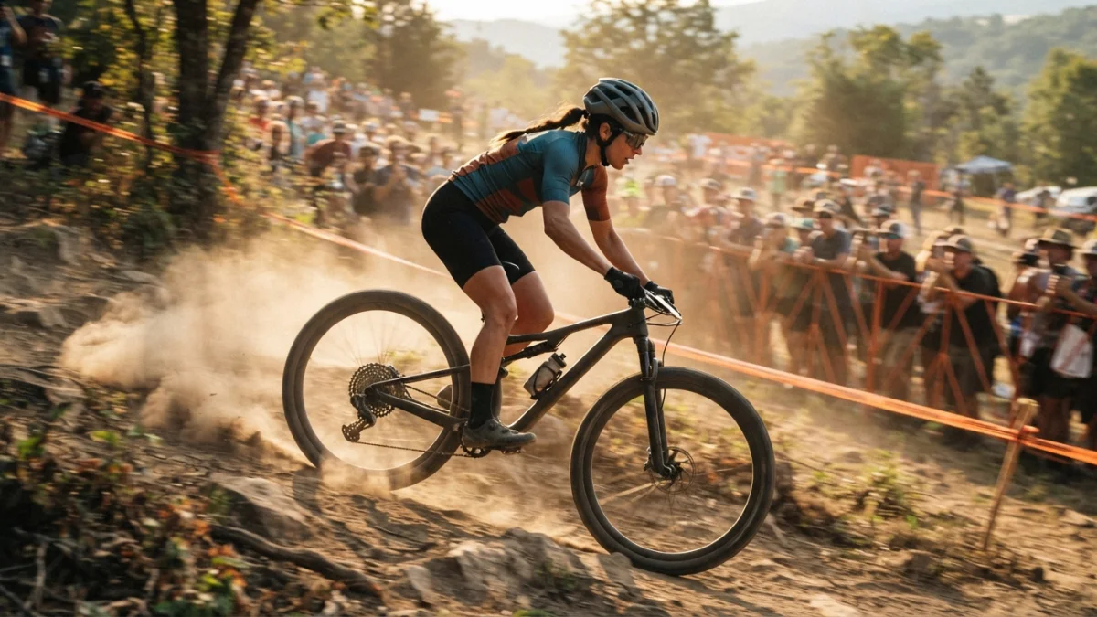 Ciclista de mountainbike cross-country en plena competencia