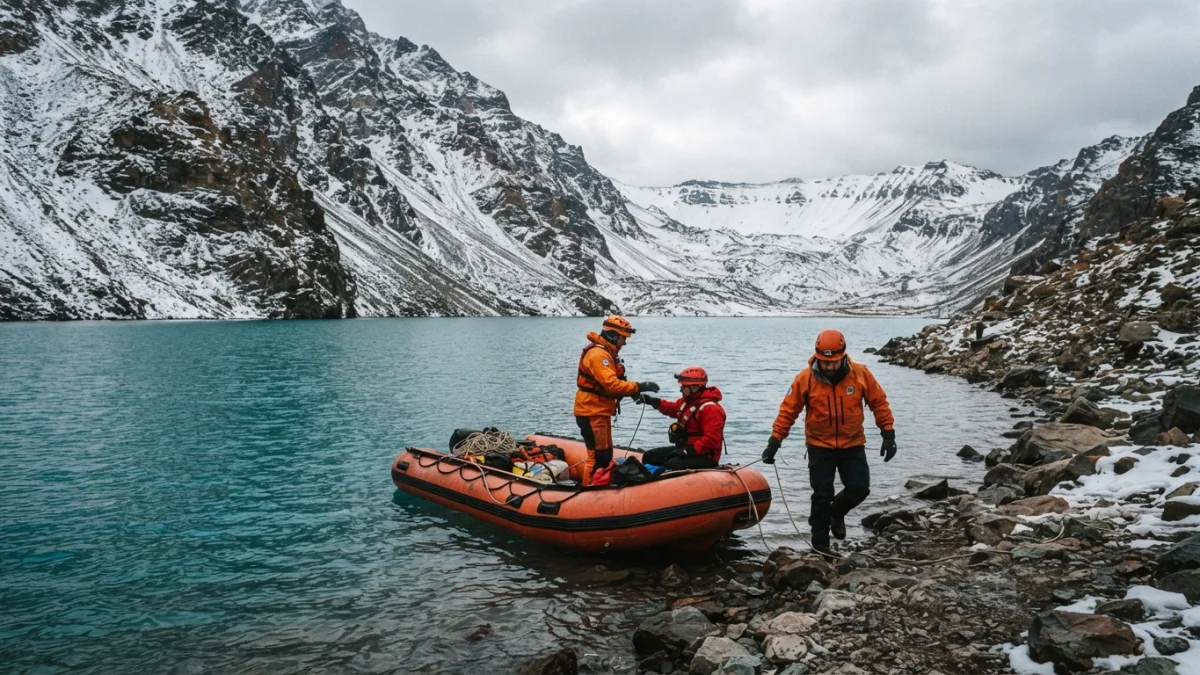 Rescate de buzos de la Armada en la Laguna del Inca tras la avalancha en Portillo