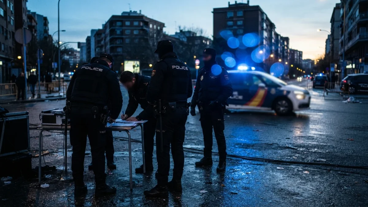 Procedimiento policial en una calle urbana al amanecer