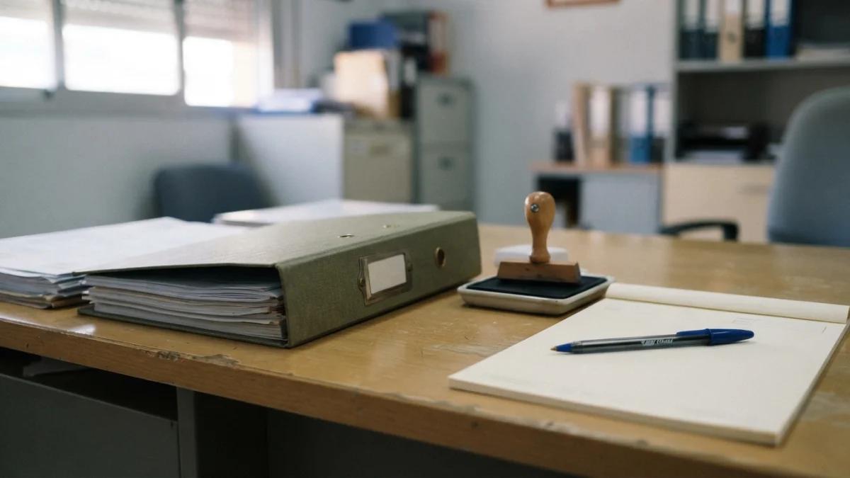 Escritorio de oficina municipal con documentos oficiales