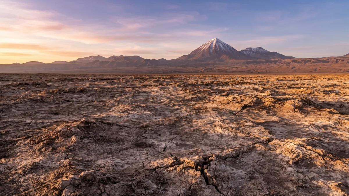 Paisaje hiperárido del desierto de Atacama al atardecer, imagen generada con inteligencia artificial