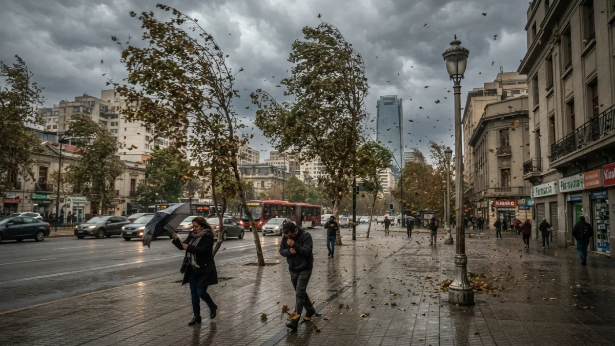 Viento catabático y sistema frontal dejan árboles y postes caídos en Santiago