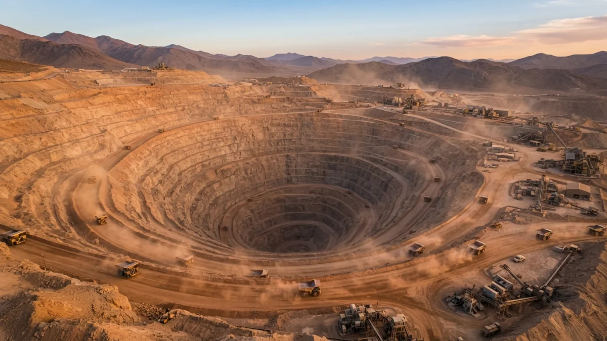 Mina de cobre a rajo abierto en el desierto de Atacama (imagen generada con inteligencia artificial)