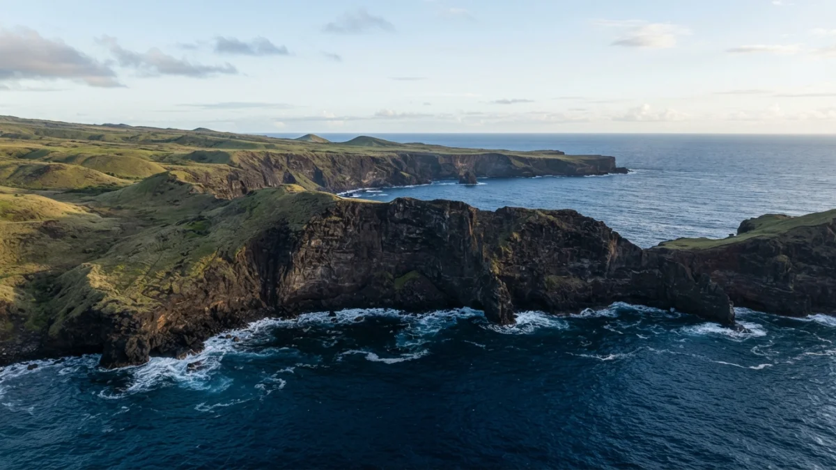 Vista aérea de la costa de Rapa Nui