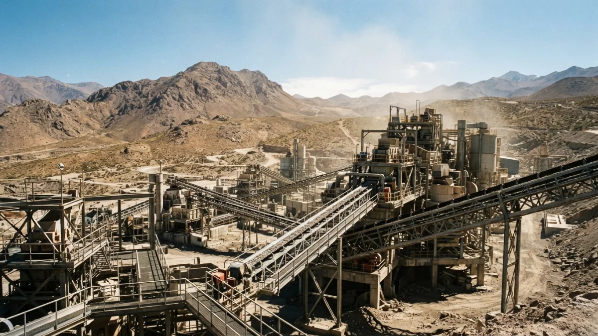 Planta de procesamiento de minerales en el norte de Chile (imagen generada con IA)