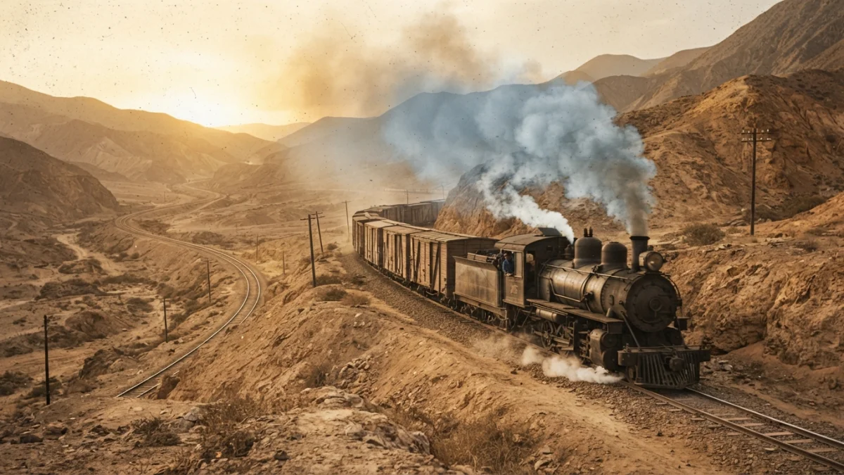 Locomotora a vapor antigua en una via ferrea del norte de Chile