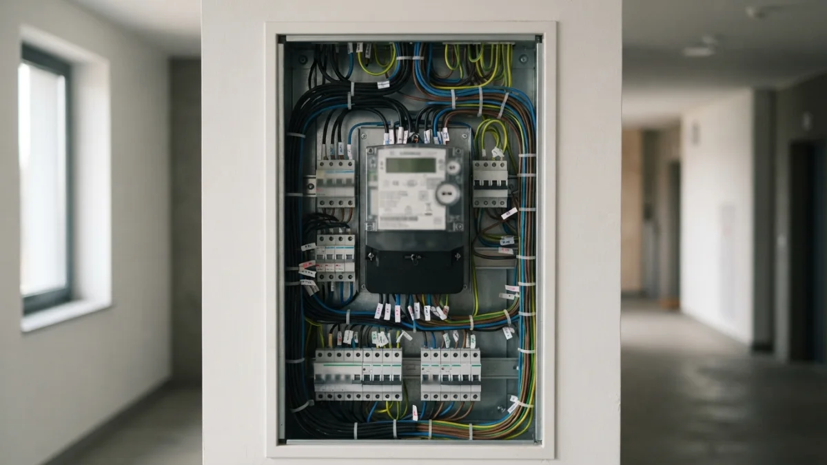 Medidor electrico digital en el tablero de un edificio residencial