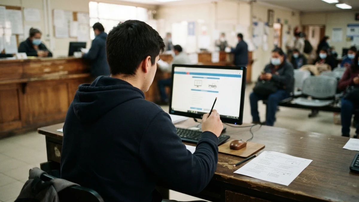 Persona rindiendo el examen teórico de la licencia de conducir en una dirección de tránsito municipal