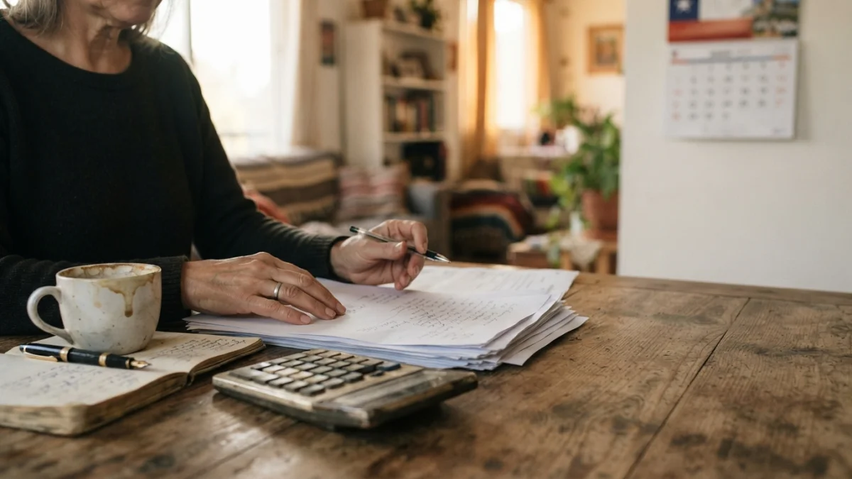 Documentos, calculadora y libreta sobre una mesa, imagen generada con inteligencia artificial