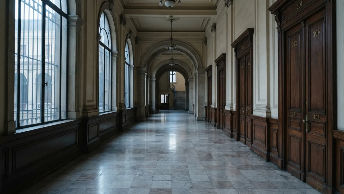 Pasillo vacío de un palacio de tribunales en Santiago de Chile