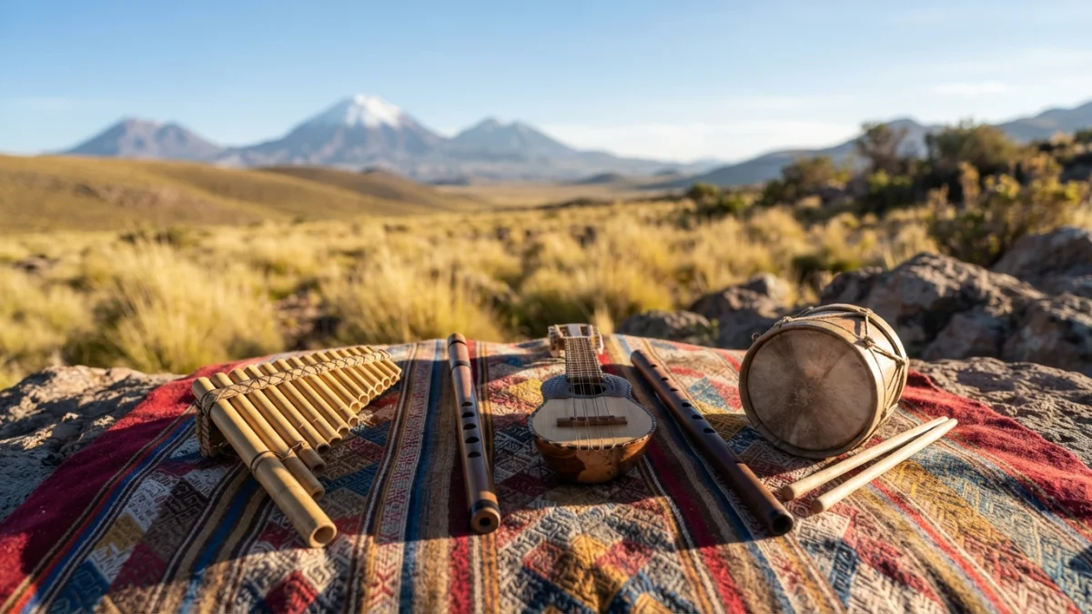 Instrumentos andinos del norte de Chile: quena, zampoña, charango y tarka