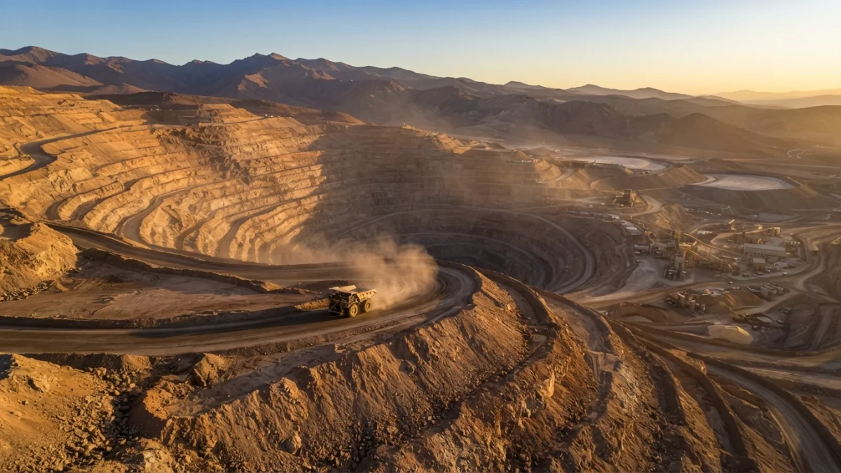 Faena minera de cobre en el desierto de Atacama (imagen generada con IA)