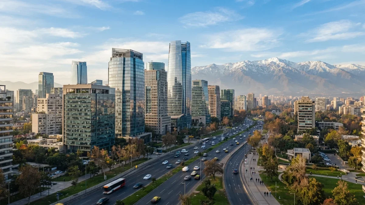 Zona financiera de Santiago de Chile en la mañana, imagen generada con inteligencia artificial