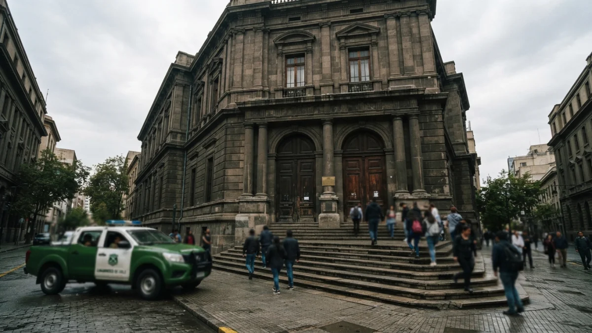 Fachada de un edificio institucional en Santiago de Chile, imagen generada con inteligencia artificial