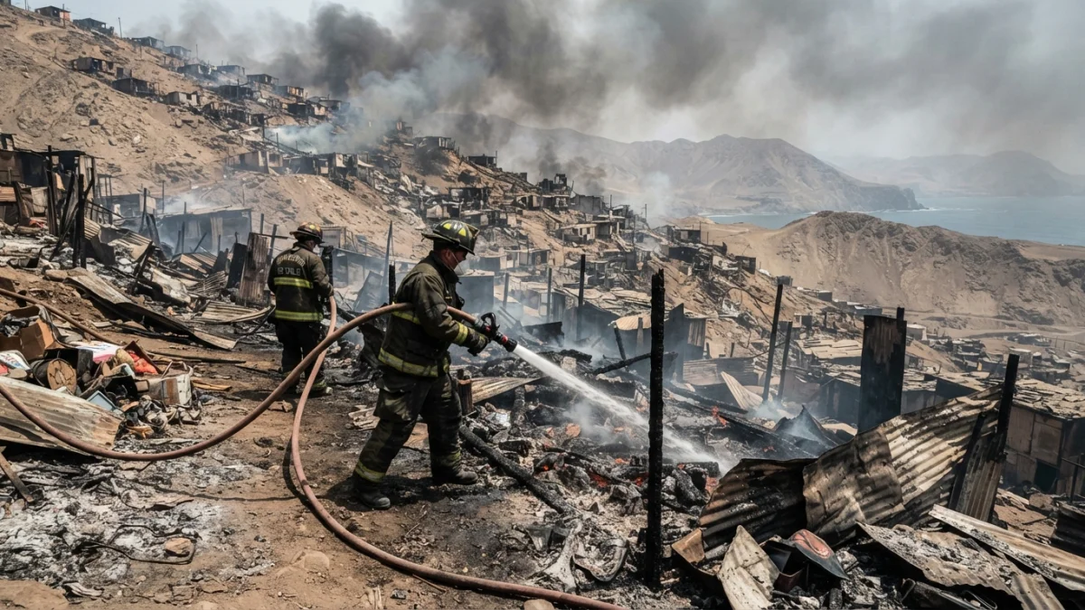 Incendio en campamentos de La Chimba deja 55 damnificados y 10 viviendas destruidas en Antofagasta