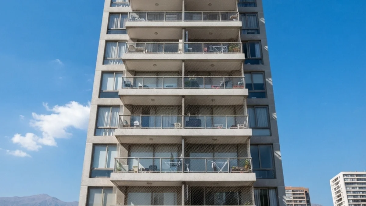Edificio residencial en altura con protecciones de seguridad en balcones