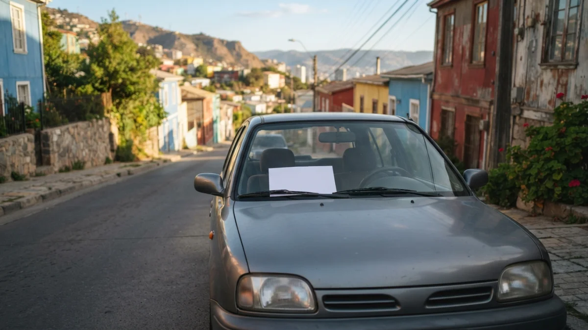 Automóvil estacionado en una calle residencial de una ciudad chilena