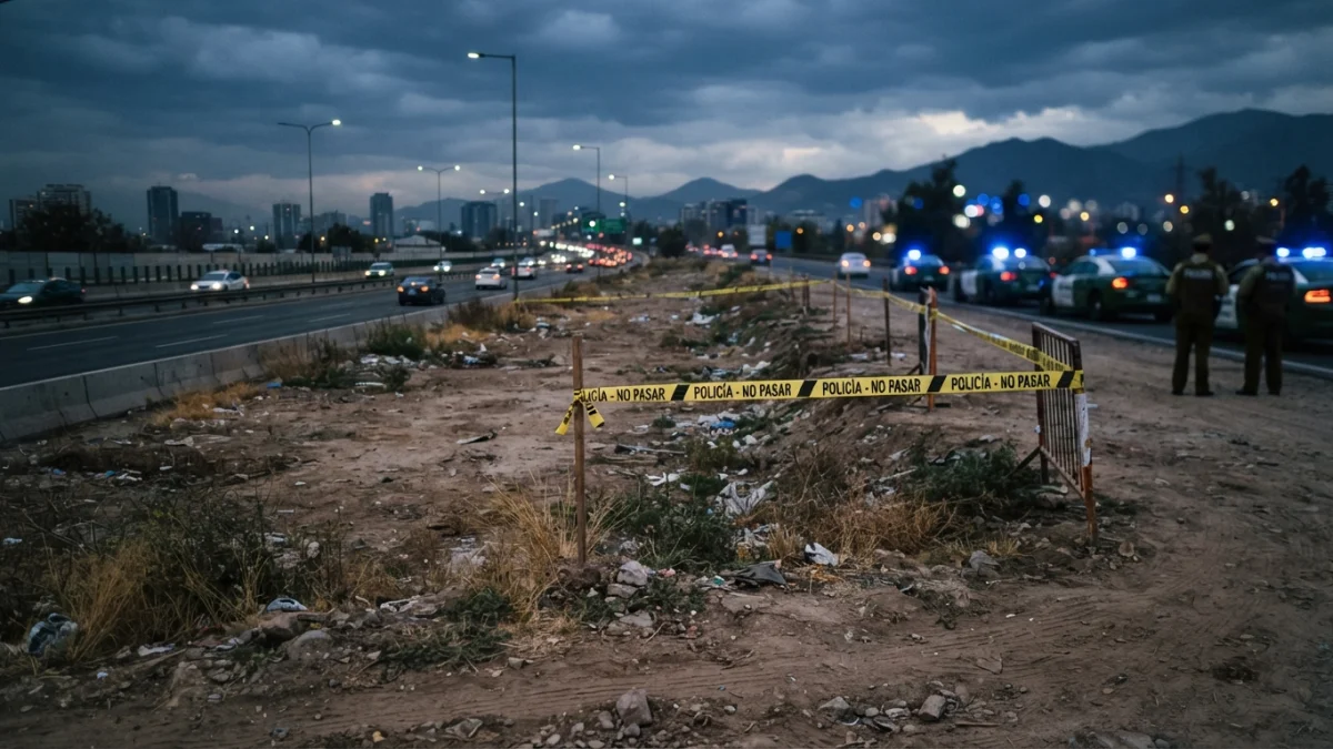 Sitio eriazo al costado de una autopista al amanecer, imagen generada con inteligencia artificial