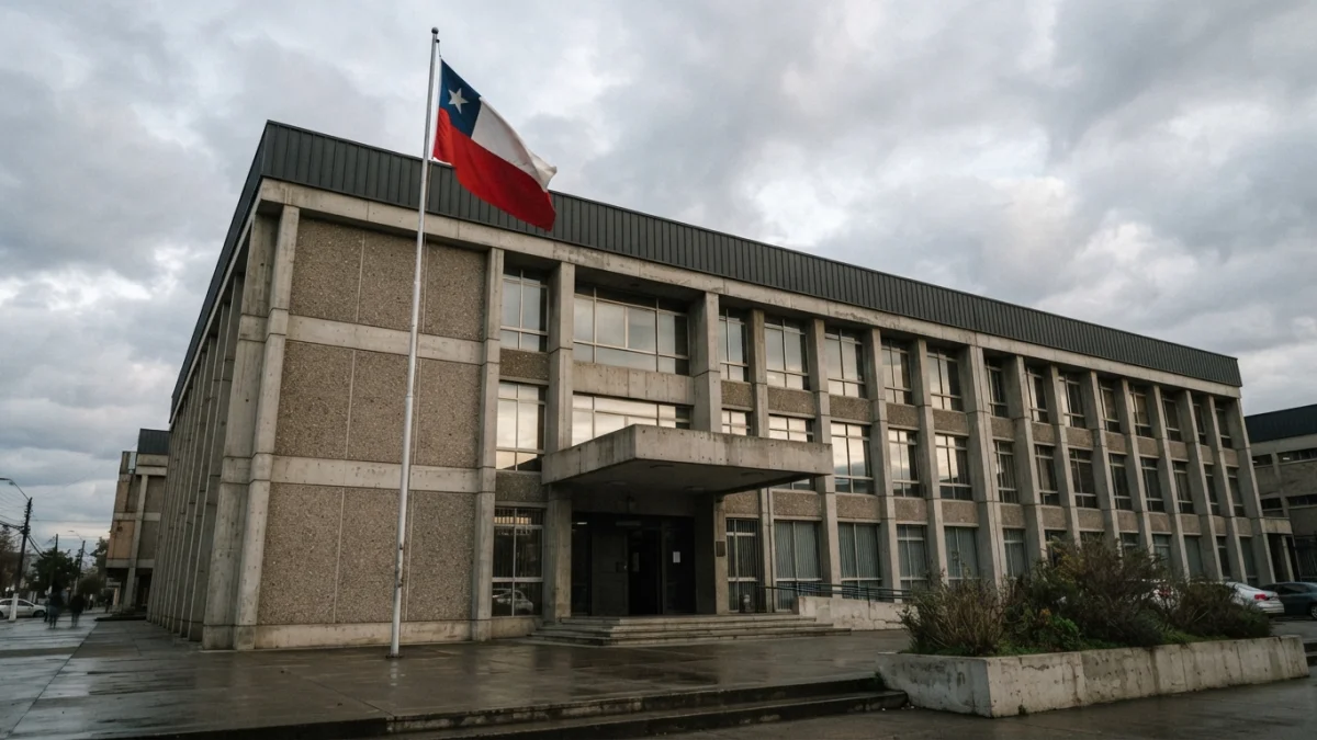Fachada de un edificio de tribunales en una ciudad de provincia de Chile