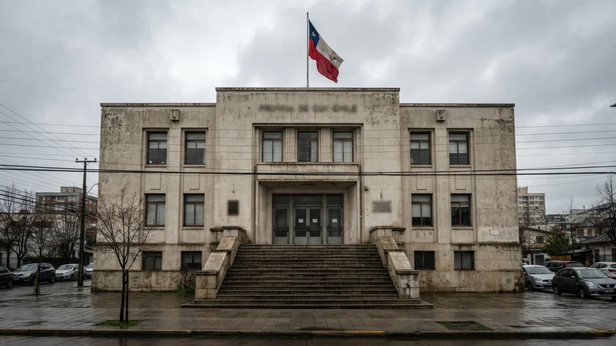 Fachada de un edificio de tribunales en una ciudad de provincia de Chile, escenario de la causa contra la célula Los Piratas.