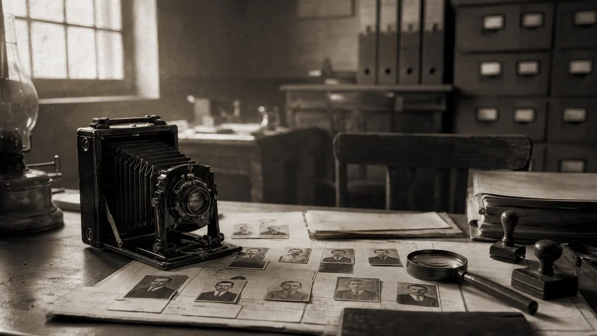 Fotografía de archivo de una oficina de investigaciones policiales de comienzos del siglo XX