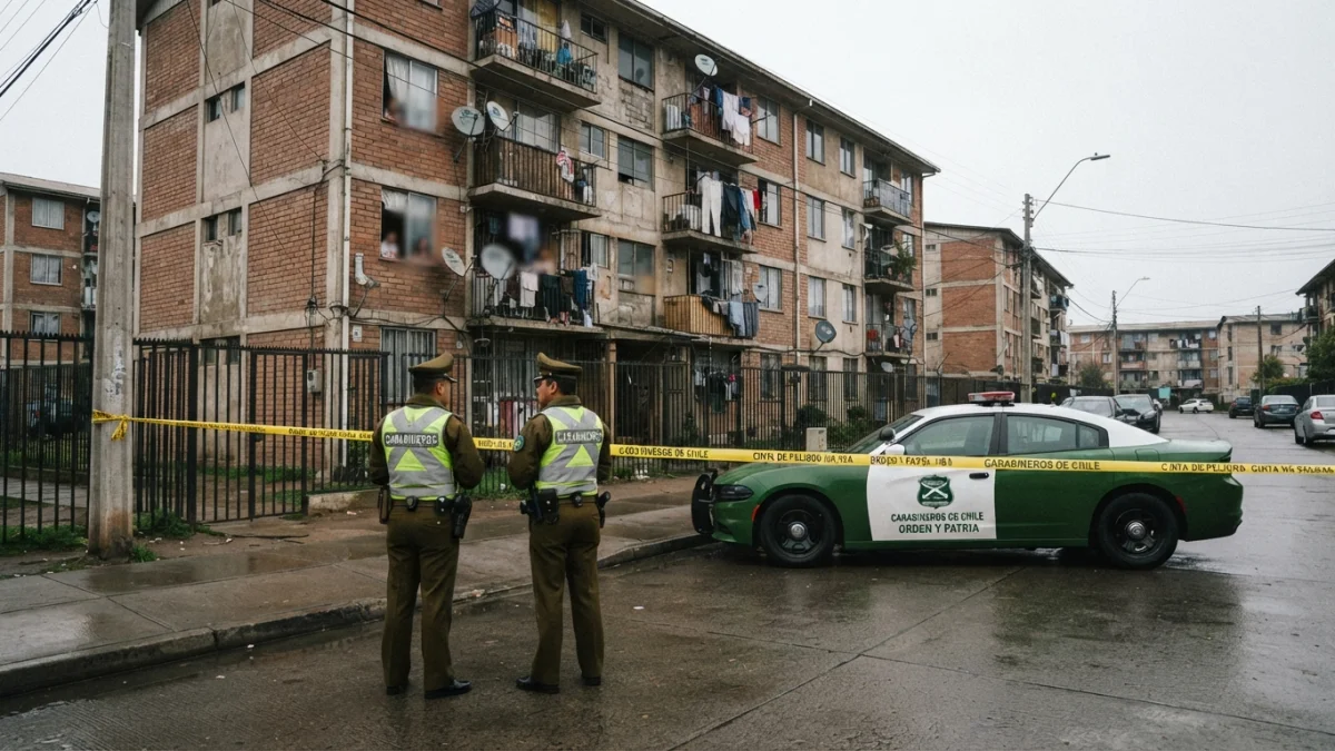 Edificio residencial con cinta policial en Quilicura