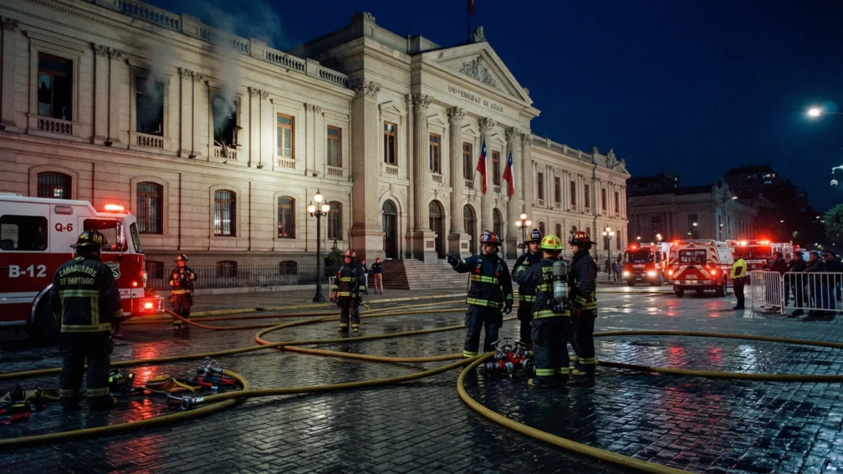 Amago de incendio en el Salón de Honor de la Usach: Bomberos controló la emergencia en la madrugada