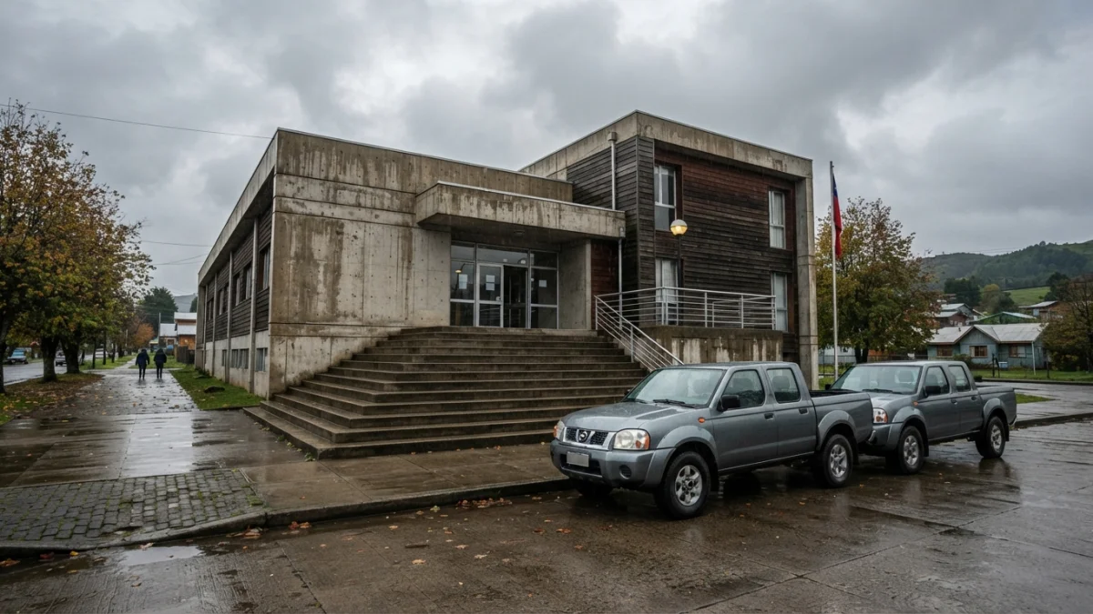 Edificio de un juzgado de garantía en una ciudad del sur de Chile, imagen generada con IA