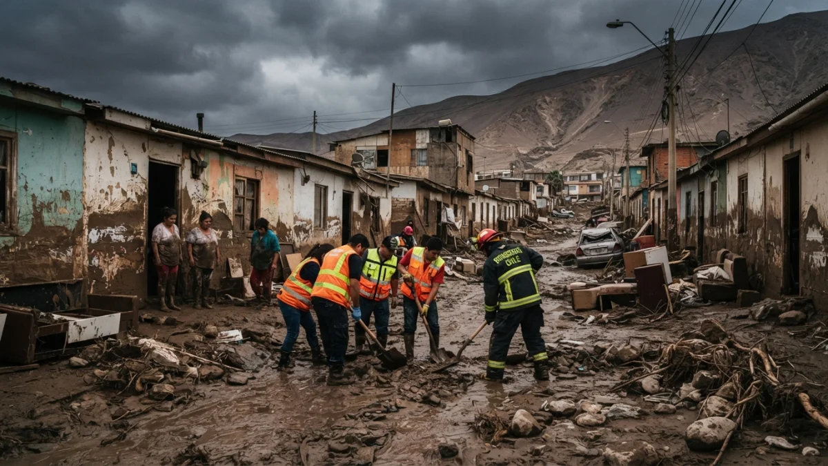 Barro y escombros en calles del norte de Chile tras los aluviones