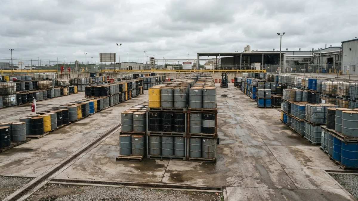 Contenedores industriales sellados en una planta de acopio