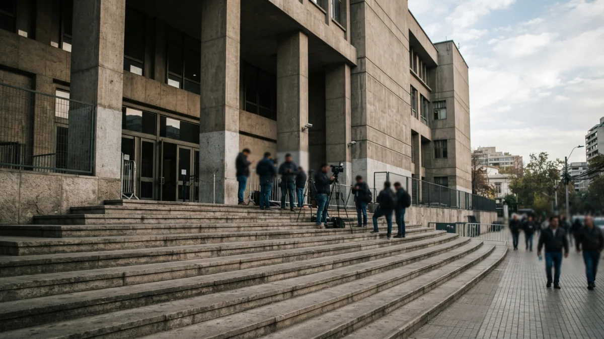 Fachada de un edificio de tribunales de justicia en Chile, imagen generada con inteligencia artificial