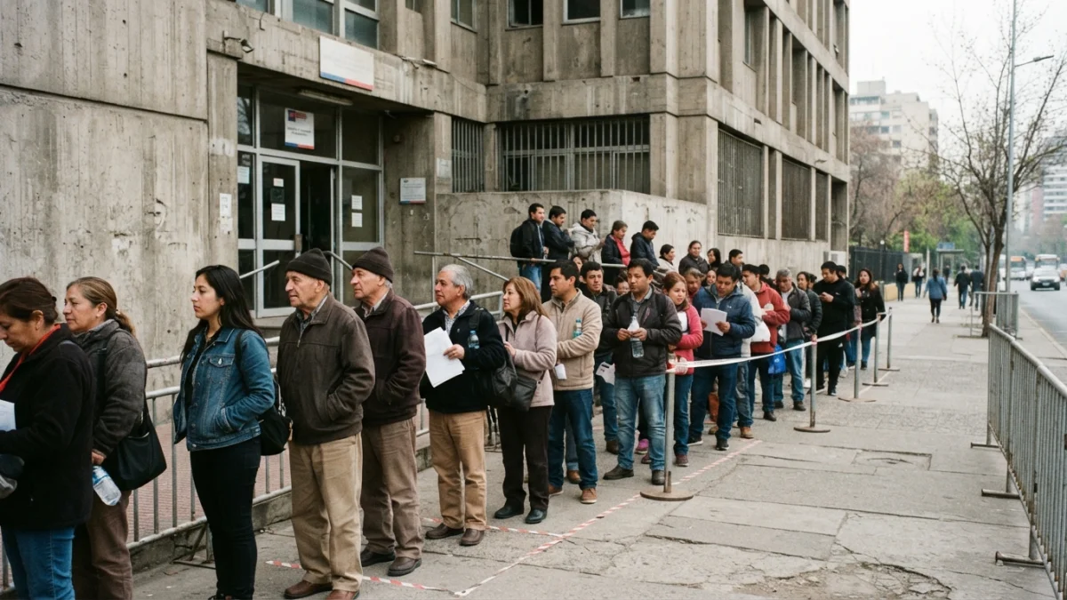 Fila de personas esperando atención en una oficina pública de empleo en Chile