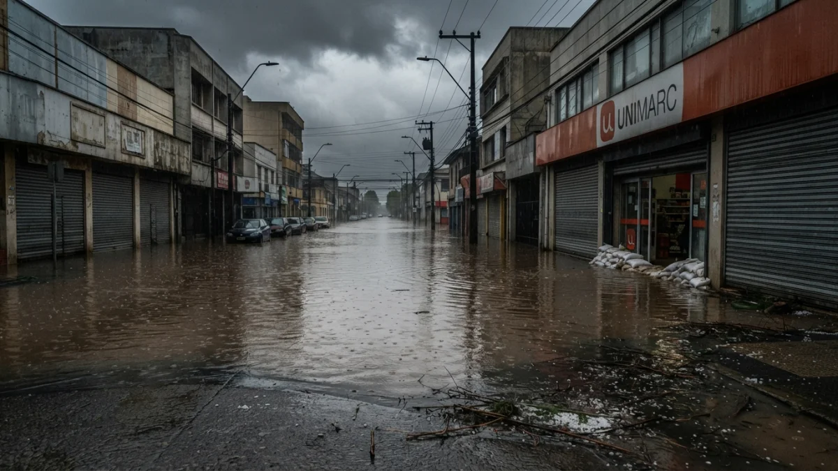 Lluvia y granizada provocan inundaciones en calles y locales comerciales de Talca