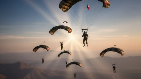 Primera mujer en Ejército chileno realiza salto paracaidista en Parada Militar
